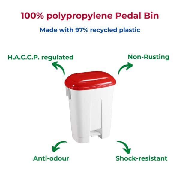 60L Pedal Bins with Red Lid