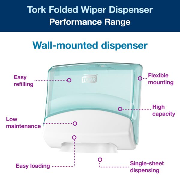 Tork Folded Wiper Dispenser White and Turquoise W4
