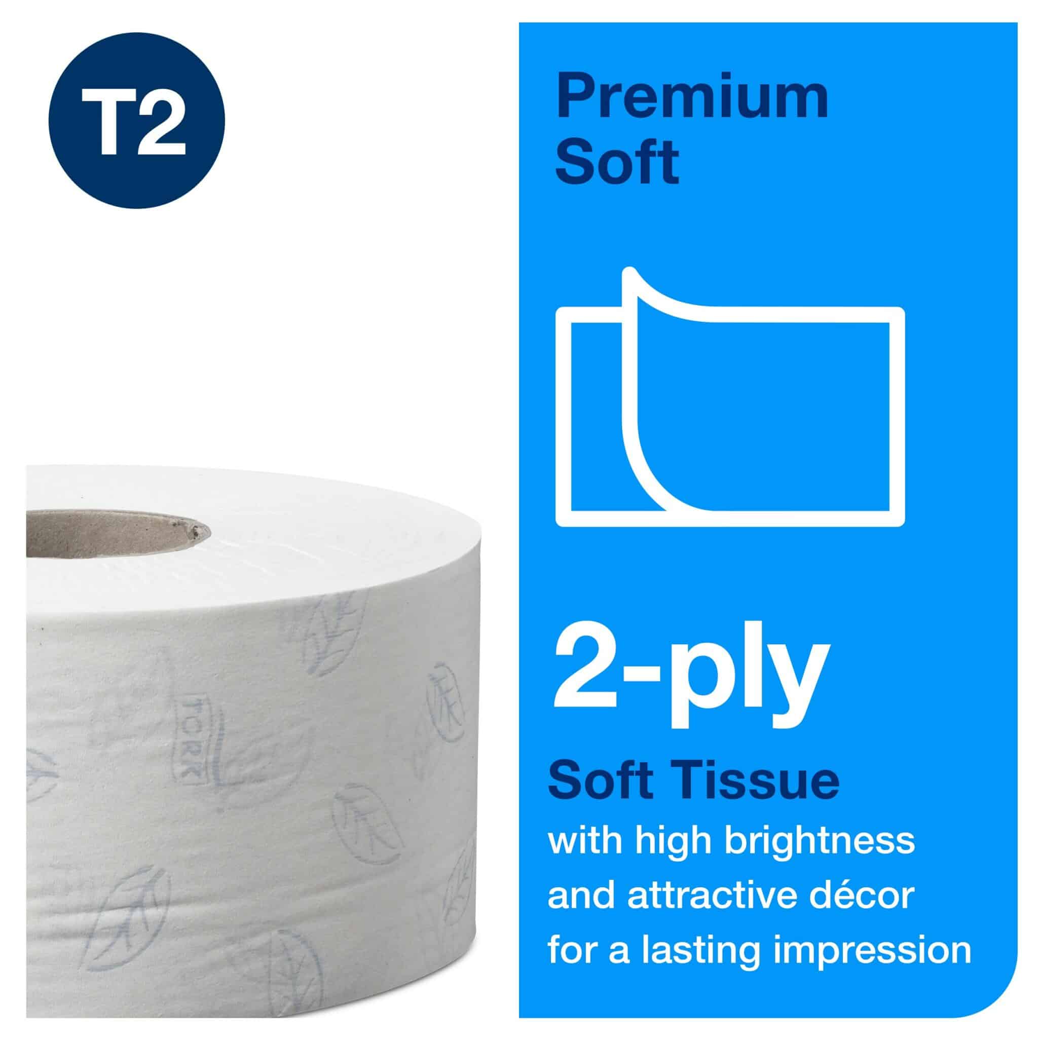 Tork Soft Mini Jumbo Toilet Paper Roll White T2 Premium 2-ply - Western  Hygiene